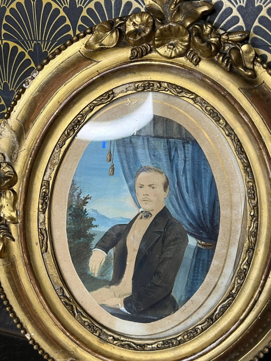 Zeldzaam! Biedermeier originele handgekleurde Fotografie in originele lijst, 19e eeuw – Wood, Vintage (photo 4 of 5)