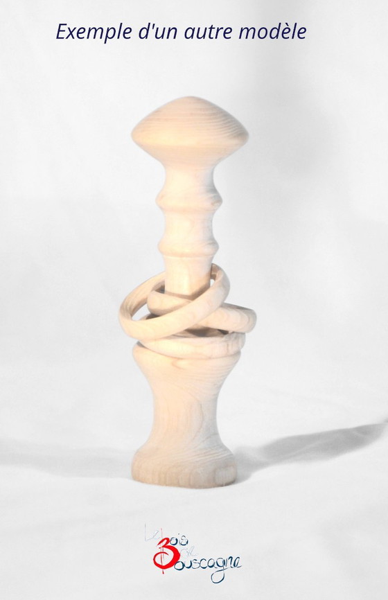 Sonajero Artesanal de Madera Maciza con 3 Anillos, Hecho en Francia, 11 x 3 cm – Le bois de Bouscagne (photo 4 of 5)