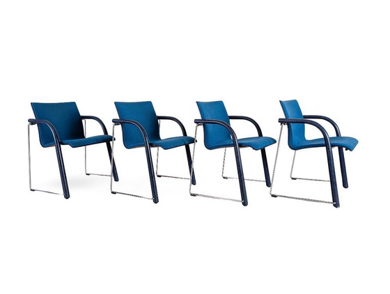 Image 1 of Original 4-piece Thonet S320 stacking chair set, Böhme Schneider, blue