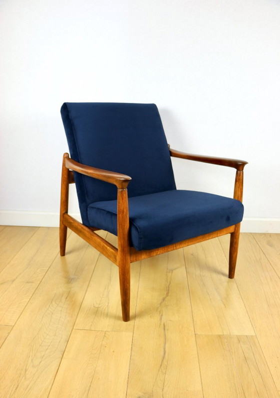 Image 1 of GFM-64 armchair, design by Edmund Homa from the 70s, navy blue - dark wood