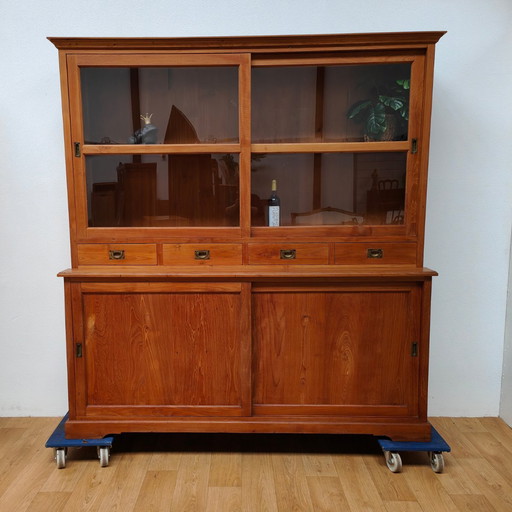 Vintage French country sideboard cabinet, wall cabinet kitchen cabinet Teakwood