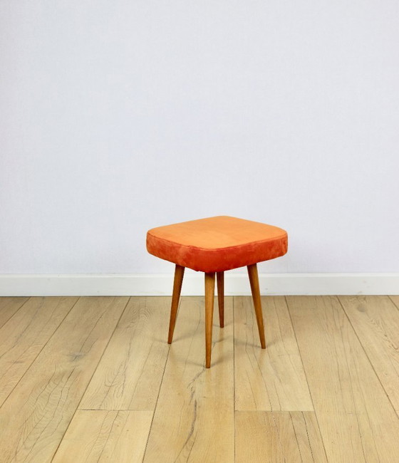 Image 1 of Tabouret carré orange vintage PRL années 1970