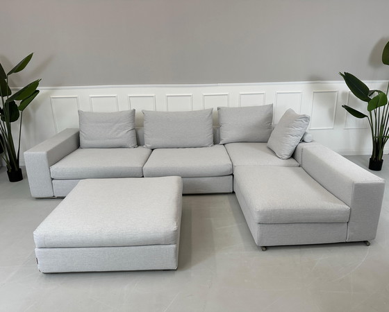 Image 1 of Flexform Groundpiece designer sofa fabric gray couch corner sofa