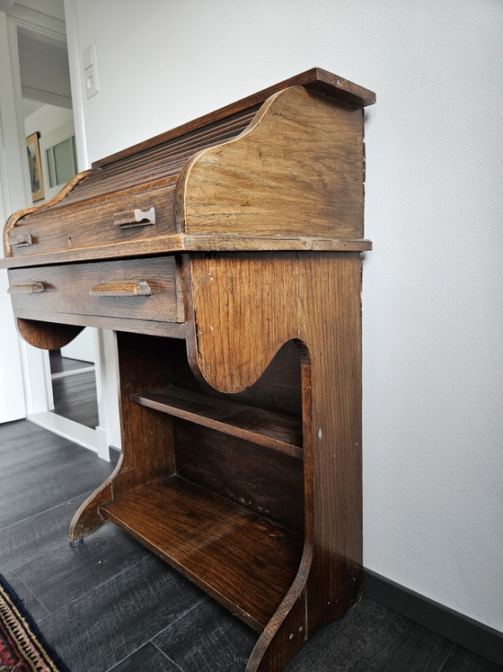 Image 1 of Escritorio antiguo de roble con tapa enrollable