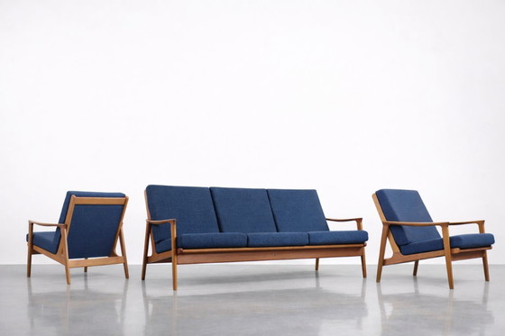 Image 1 of Vintage mid-century Australische moderne teakhouten bank en fauteuils van Parker Furniture, jaren 1950, set van 3