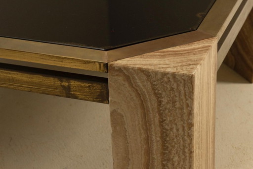 Stone and Brass Coffee Table, 1970s, Italy