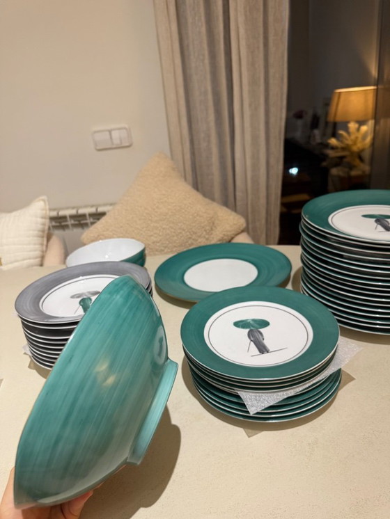 Image 1 of Molecot green and grey dinnerware – large set (41 pieces) The complete lot has a very high original value (≈ €5,400) Dinnerware