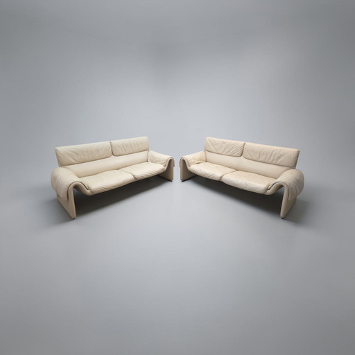 Canapé design en cuir De Sede ds 2011, canapé deux places beige