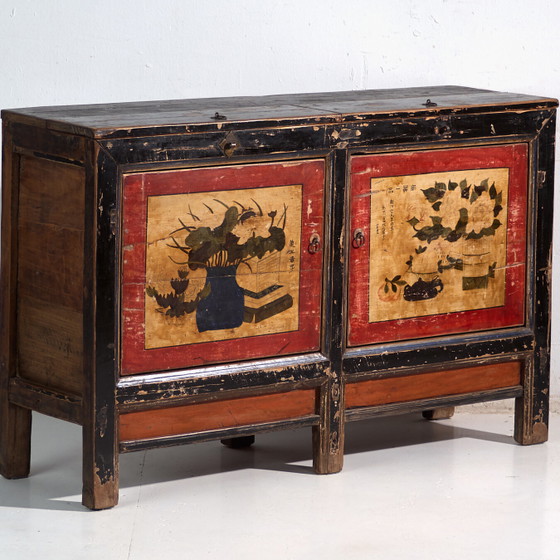 Credenza antica laccata con motivi di loto dipinti – Cina, circa 1920 – Credenze (photo 4 of 40)