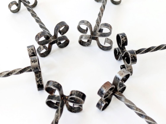 Image 1 of Set of 6 Midcentury Wrought Iron Knife Rests, French Brutalist, Spanish Revival Style, 1970s