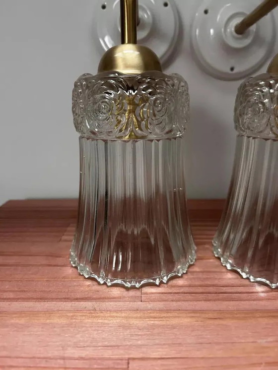 Image 1 of Vintage Chiseled Glass Wall Sconces