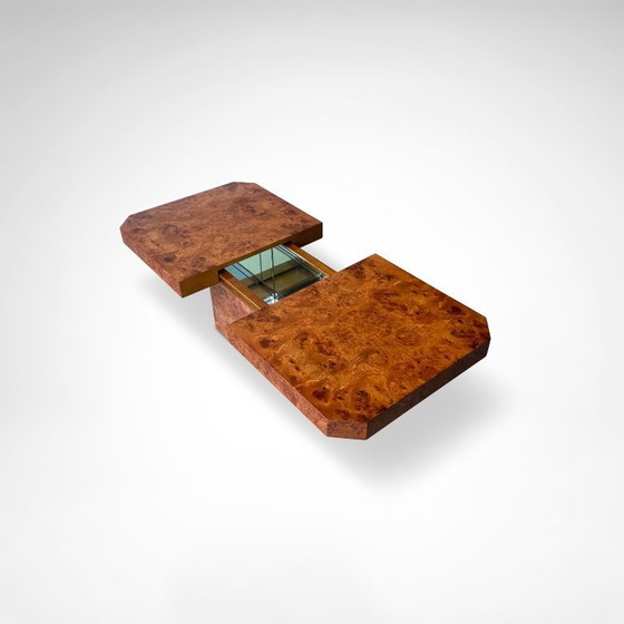 Image 1 of Couchtisch aus Maserholz mit Bar von Maison Lancel, Frankreich, 1980er Jahre