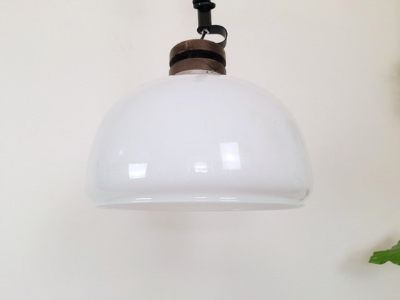 Image 1 of Vintage Opal Glass Pendant Light, Yugoslavia 1970s Hanging Lamp