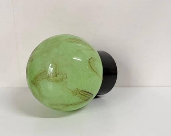 Image 1 of Lampada da soffitto a sfera in marmo verde Art Déco Thabur con supporto in bachelite scura