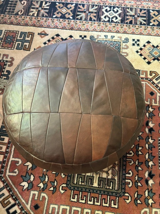 Leather Patched Pouf