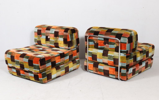  Space Age Patchwork Sofaelemente/Sessel Mit Schlaffunktion, 1970Er Jahre