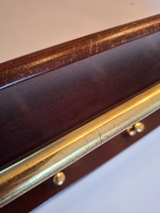 Appendiabiti da parete in legno scuro e ottone, Marrone, Mid Century Modern (foto 4 di 9)