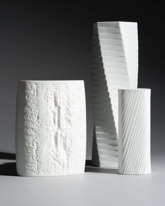 Image 1 of Rosenthal Bisque Porcelain Vase Trio Schreib, Freyer & XL “Pisa” Germany 70s-80s
