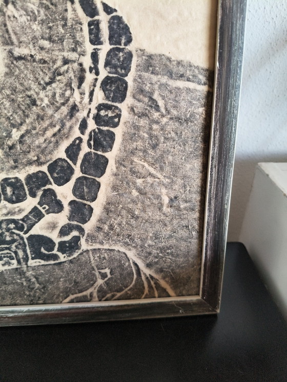 Image 1 of Original 1967 Mid-Century Maya Stone Rubbing – Palenque, Mexico (Framed)