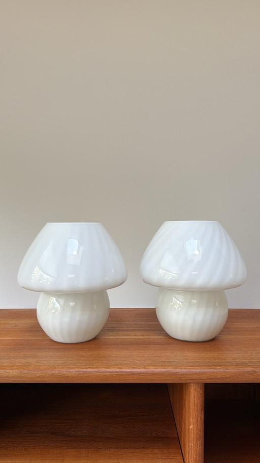 Mushroom swirl lamps made of opaline glass