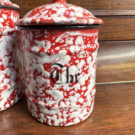 ntic enamel storage jars red/white (4 pieces)