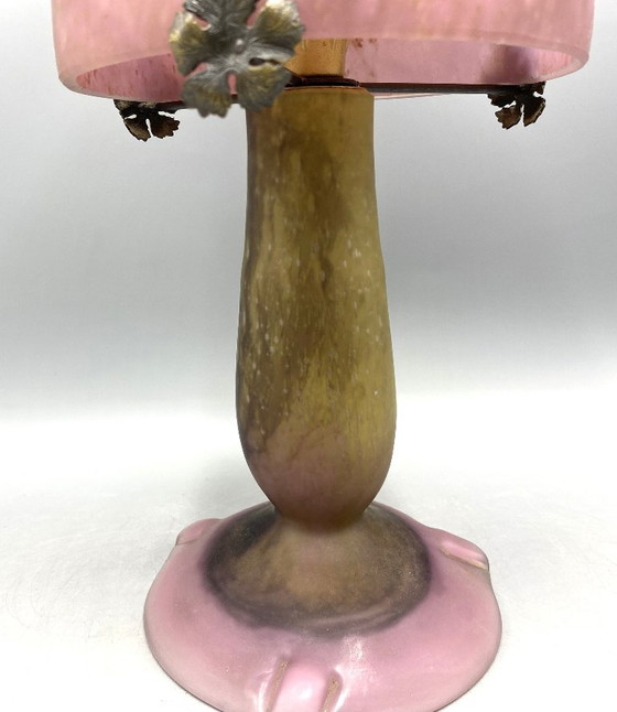 Image 1 of Art Deco Table Lamp Pink Marbled Glass – Vintage French Style