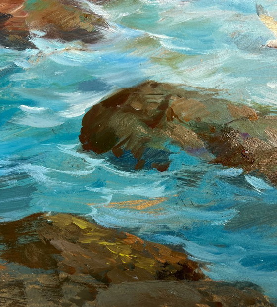 Image 1 of Original Oil Painting Sea Waves Landscape Song of the waves and wind