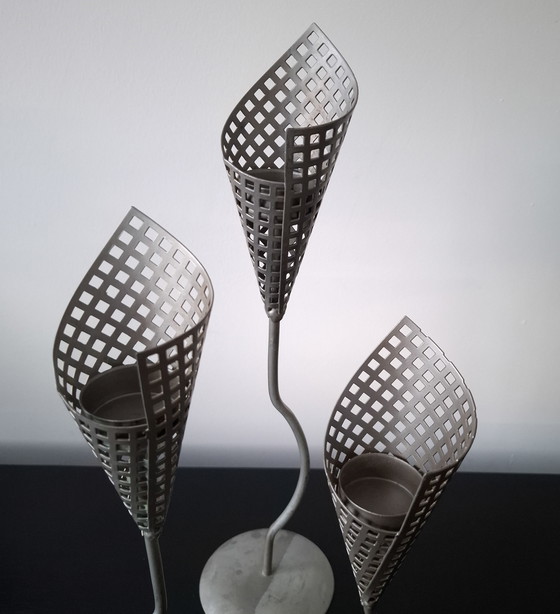 Image 1 of 3x vintage kandelaar Memphis Milano grijs metaal jaren 80