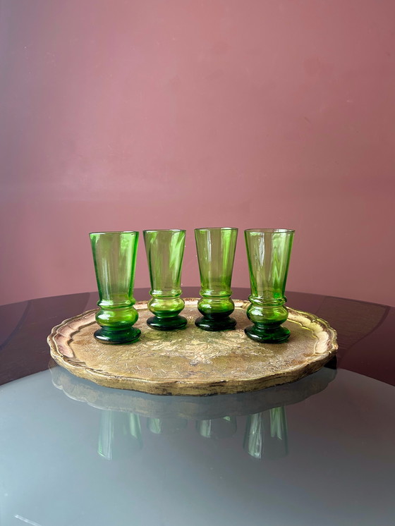 Image 1 of 💚SET DI 4 BICCHIERI SOFFIATI A BOCCA VERDI ANTICHI (1900-1930)💚