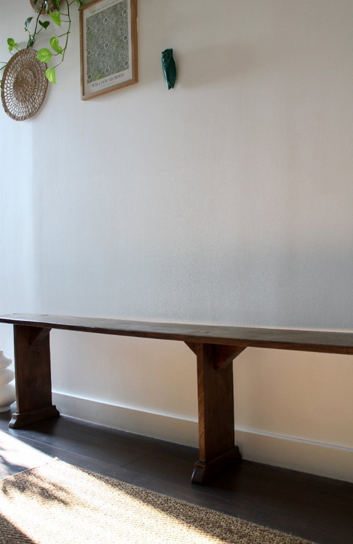 Antieke boerderijbank in massief eikenhout