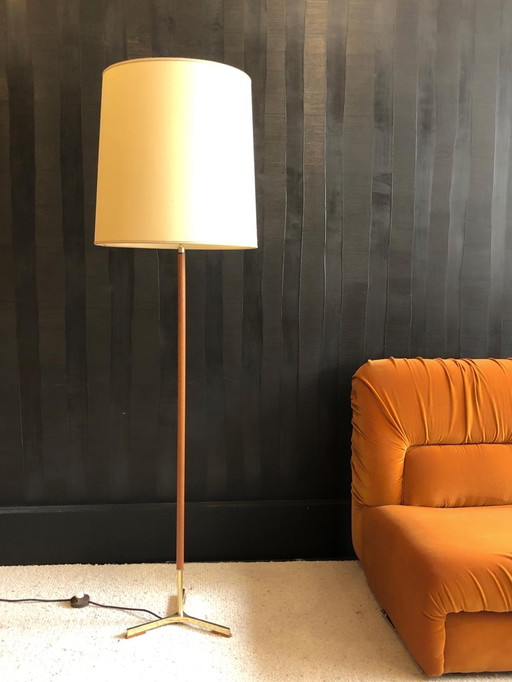 Wood and Brass Floor Lamp