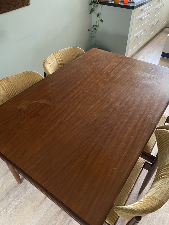 Image 1 of Vintage Pastoe Uitschuifbare Eettafel Met 6 Topform Stoelen