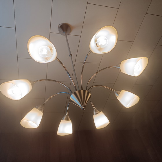 Image 1 of Lustre Vintage à 8 Branches – Opaline et Métal – Années 1980