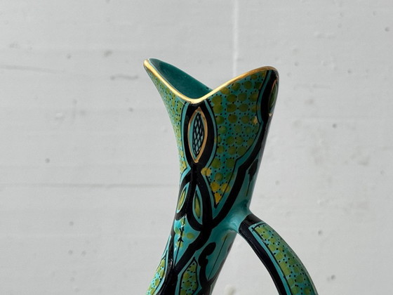 Image 1 of Hand-painted ceramic vase by Azouz Kharraz, Bizerte, Tunisia, 1980s