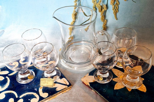 Pavel Hlava for Bohemia Crystalalex - model Gina- small wine|water glasses set of 6 pieces with heavy glass pouring jug