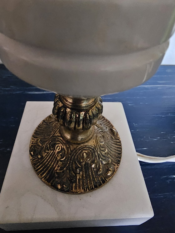 Image 1 of 2 Art Deco Alblast table lamps with brass