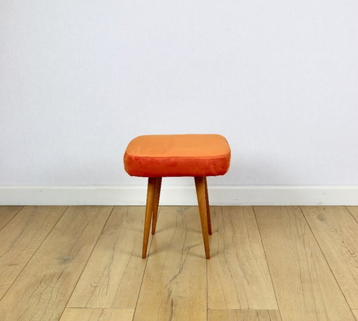 Tabouret carré orange vintage PRL années 1970