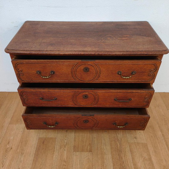 Wooden Chest of Drawers, Bathroom Cabinet with Three Drawers, Metal, Brown, Vintage (photo 3 of 12)