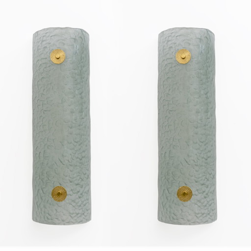 Pair Of Modern Italian Murano Glass Green Water And Brass Wall Sconces