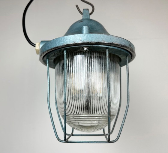 Image 1 of Blaue Industriebunkerleuchte von Polam Gdansk, 1970er Jahre