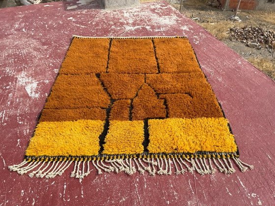 Moroccan Beni Ourain Berber Rug, Rust Orange & Mustard Yellow, Natural Wool, 230 × 210 cm, Rugs & carpets (photo 3 of 8)