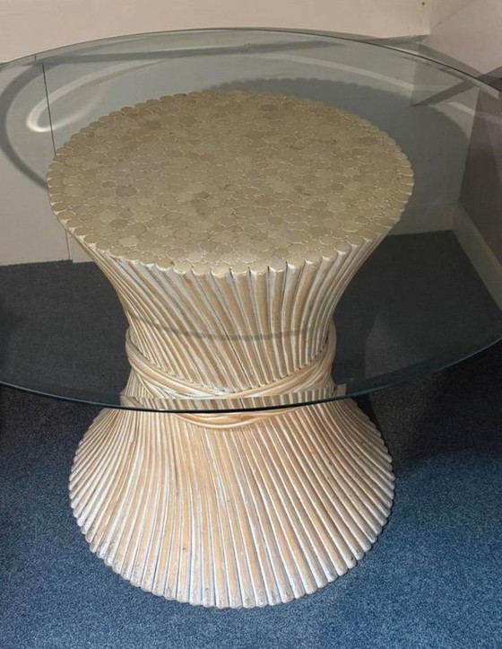 Image 1 of Tavolo retrò vintage in bambù con covone di grano McGuire America