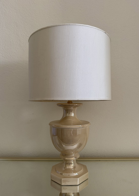 Image 1 of Beige glazed ceramic lamp from the '80s