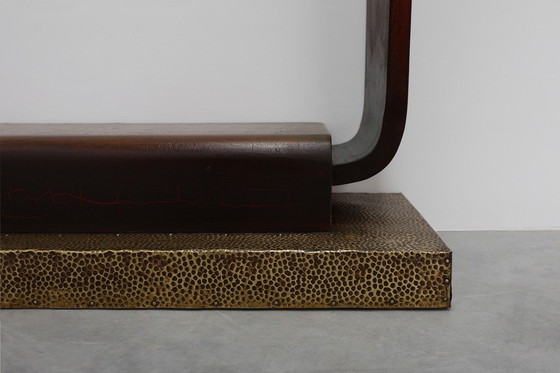 Image 1 of Sculpturale Franse Art Deco consoletafel met glazen blad, circa 1925