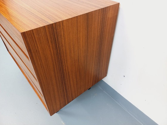 Image 1 of Vintage Scandinavian modernist style chest of drawers in rosewood and black metal from the 1960s