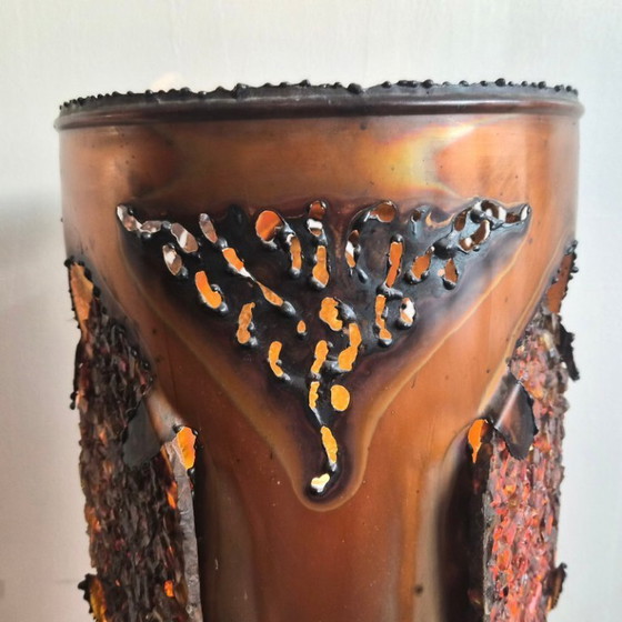 Image 1 of Vintage brutalistische vloerlamp uit 1970 van Accolay, keramiek, hars en koper, jaren 70.