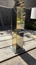 2 x Paul Evans Skyscraper Style Set Tischlampen mit Chrom und Goldspiegeln und grauem Pantherdruck