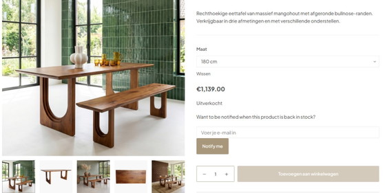 Esstisch aus Mangoholz mit abgerundeter Vorderkante und abgeschrägter Kante, Bogenform, 180 x 90 cm - (photo 7 of 7)