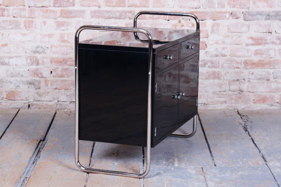 Restored Bauhaus Small Cabinet, By R. Slezák, Chrome-Plated Steel, Czech, 1930s – Metal, Wood (photo 5 of 13)