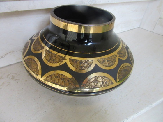 Image 1 of Art Deco Boom Vase Black/Gold design Paul Keller, with original label